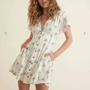 Marine Layer Camila Dress in White‎ Palm Print Small